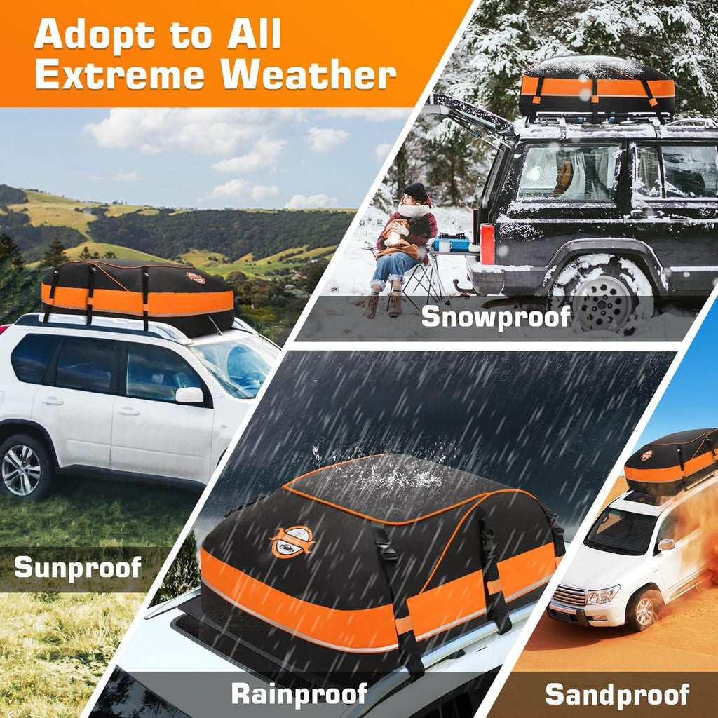Sailnovo Sac de toit pliable 595 l, matériau étanche 1000D, tapis antidérapant, 8 sangles renforcées, 6 crochets de porte, pour le transport des bagages sur tous les véhicules avec/sans barres de toit