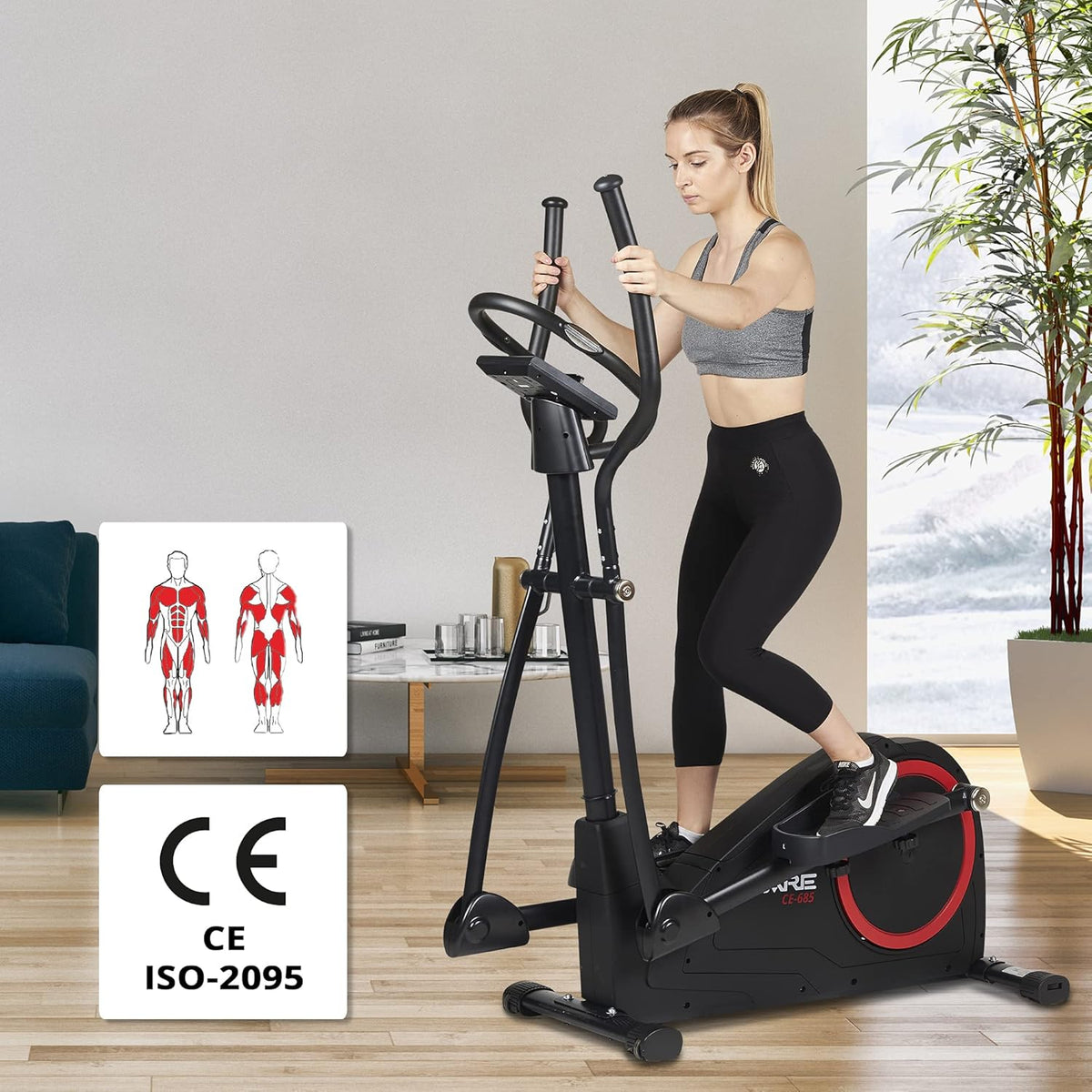 Care Fitness - Vélo Elliptique Motorisé CE-685-24 Niveaux de Difficulté - 24 Programmes - Compteur écran LCD - Port USB - Porte Tablette - Compatible Application Kinomap