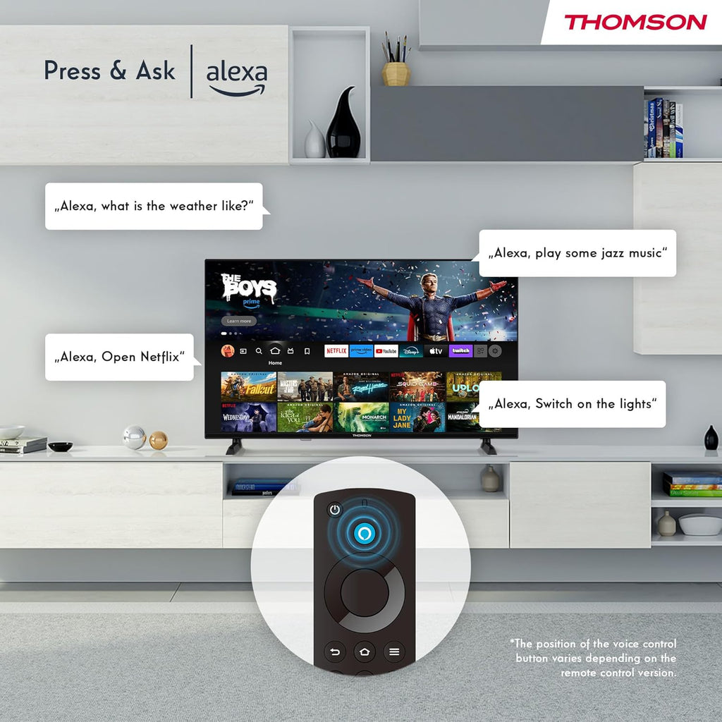 THOMSON 32 Pouces (82 cm) HD LED Fire TV mit Alexa-Sprachsteuerung  AirPlay  Triple Tuner(Cable-Satellite-Antenne)  Bluetooth 5.0  HDMI  USB-Anschlüsse  AV in  CI  USB – 32HF2S34