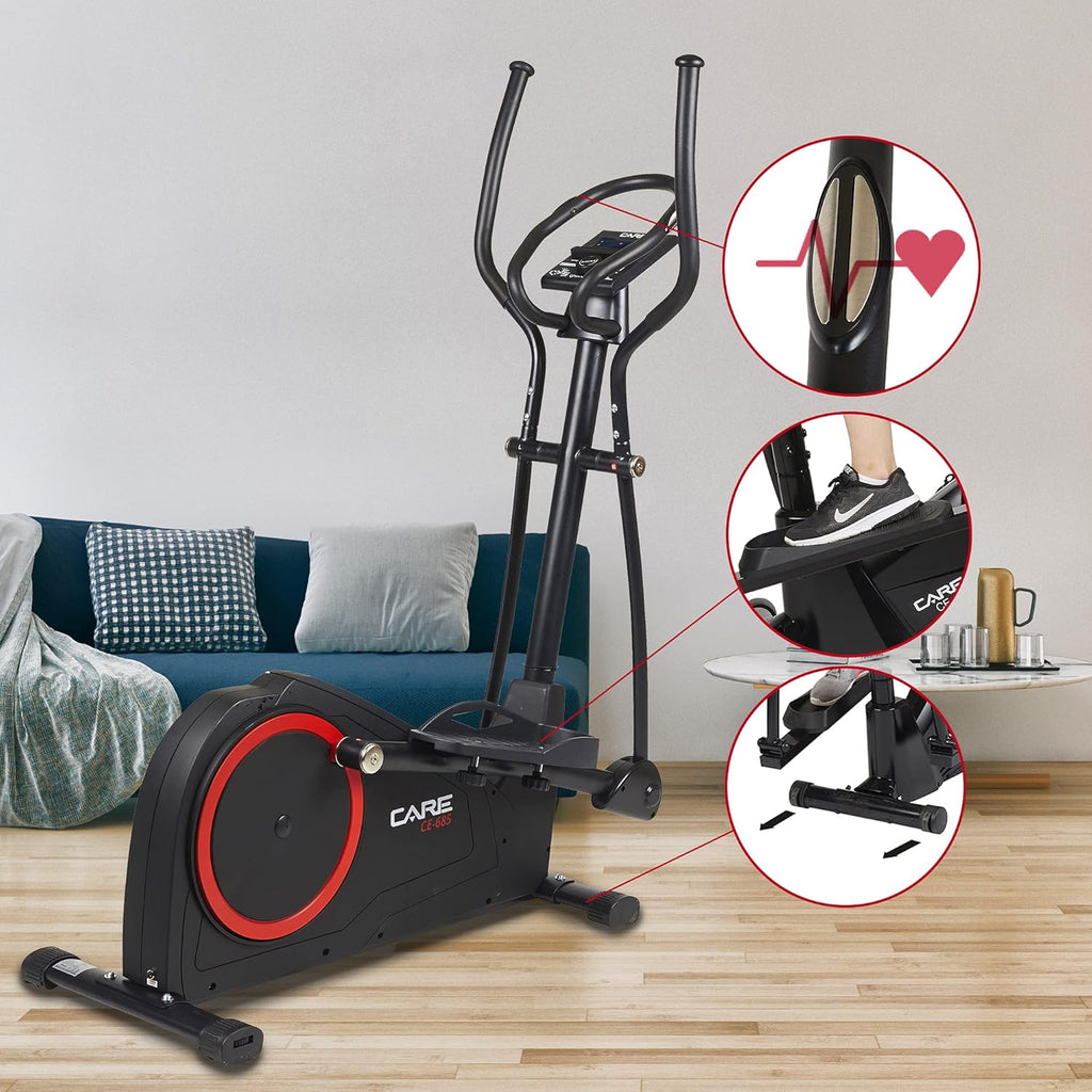 Care Fitness - Vélo Elliptique Motorisé CE-685-24 Niveaux de Difficulté - 24 Programmes - Compteur écran LCD - Port USB - Porte Tablette - Compatible Application Kinomap