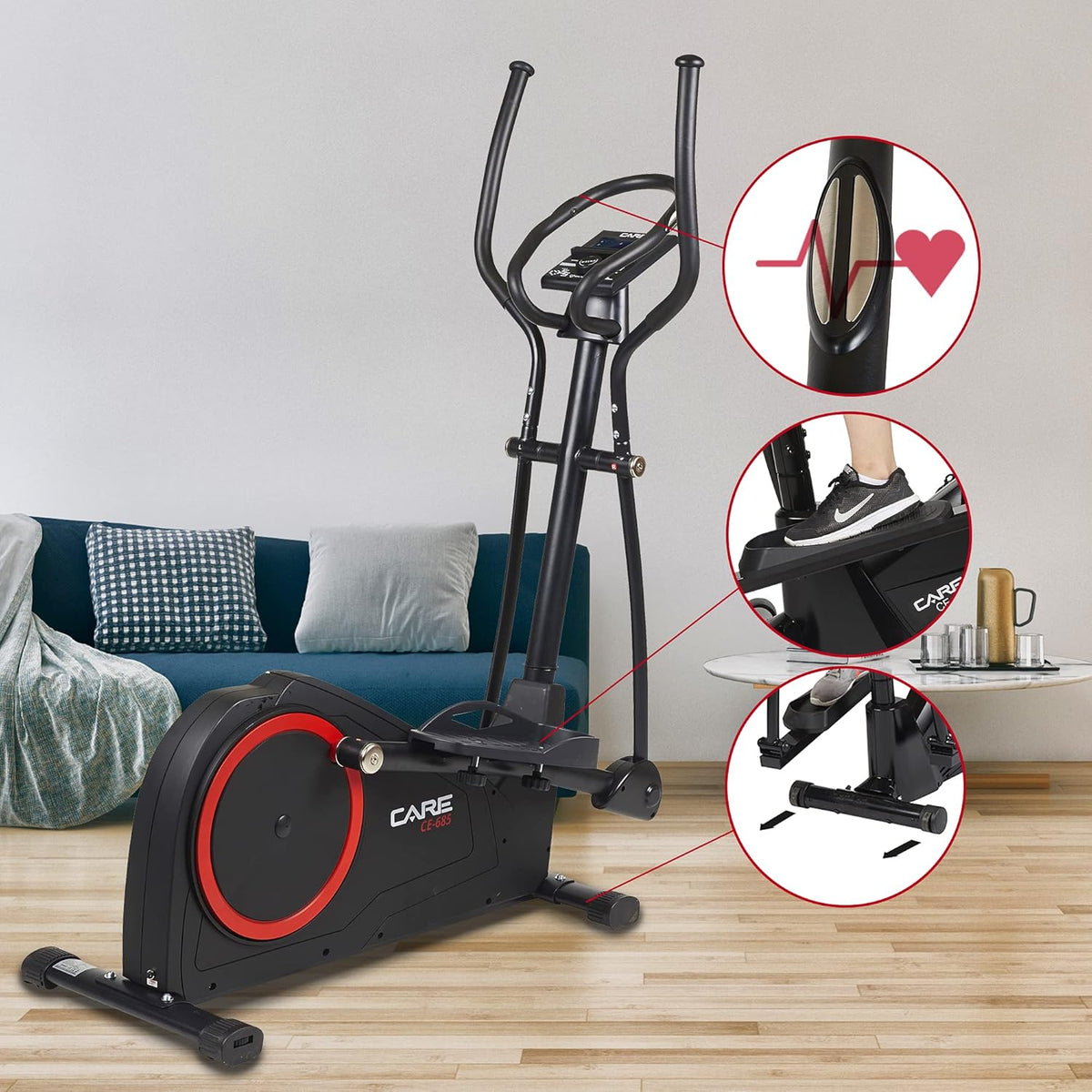 Care Fitness - Vélo Elliptique Motorisé CE-685-24 Niveaux de Difficulté - 24 Programmes - Compteur écran LCD - Port USB - Porte Tablette - Compatible Application Kinomap