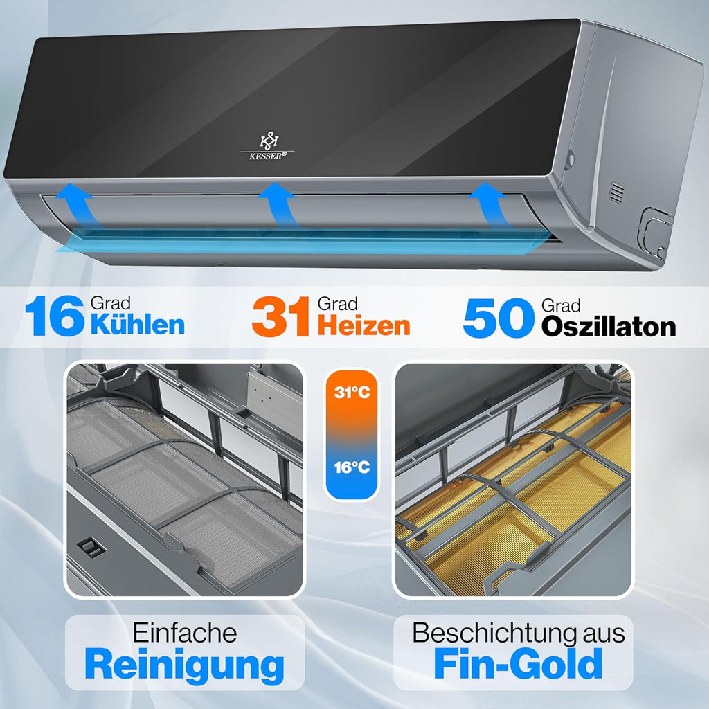 KESSER? Climatisation SET réversible - Climatiseur avec fonction WiFi/Application - Refroidissement A++/ Chauffage A+  Fluide réfrigérant R32 - écran LCD  Split 9000 BTU/h / 2600 Watt - Anthrazit