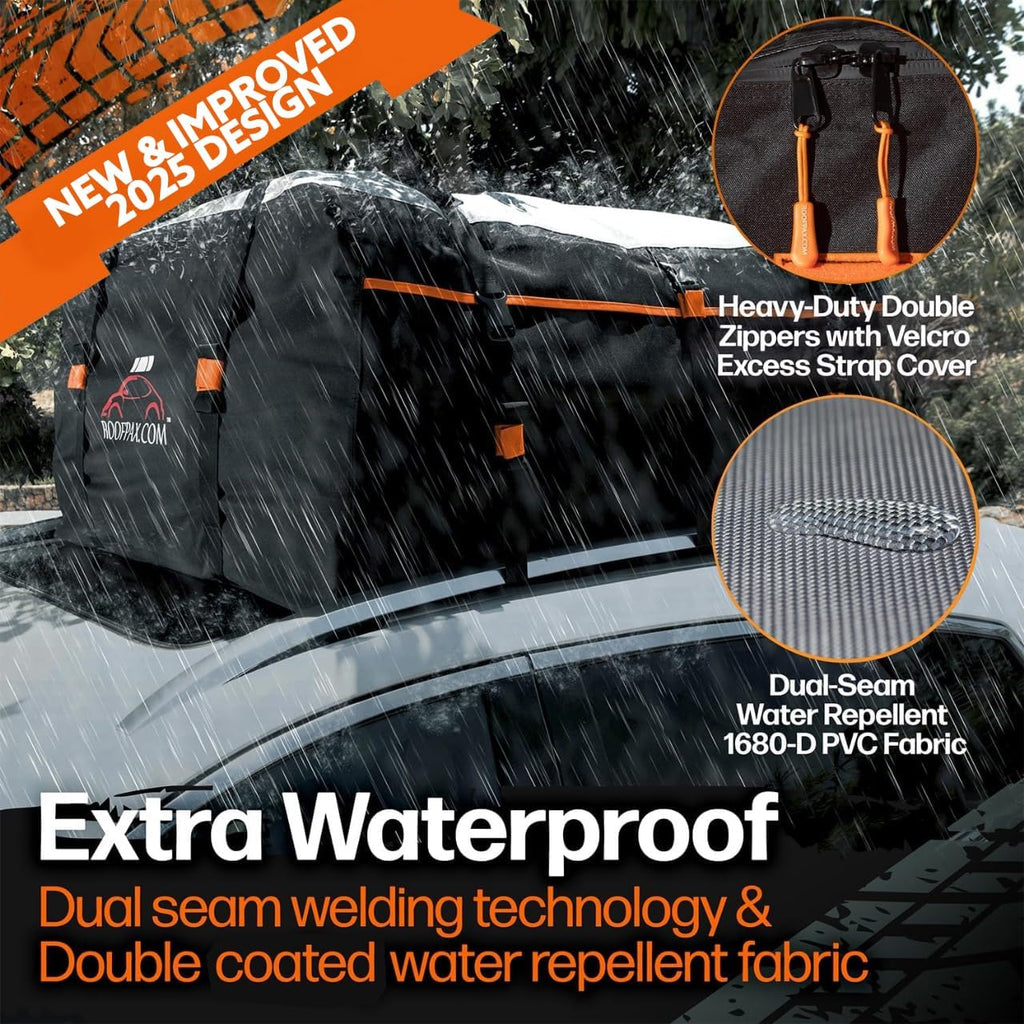 RoofPax 0,7 m3. Sac de Transport pour Toit Extra étanche, Double Fermeture éclair résistante aux intempéries, Tapis intégré, 10 Sangles d’arrimage Robustes pour Voitures avec ou sans Barres ou Rails