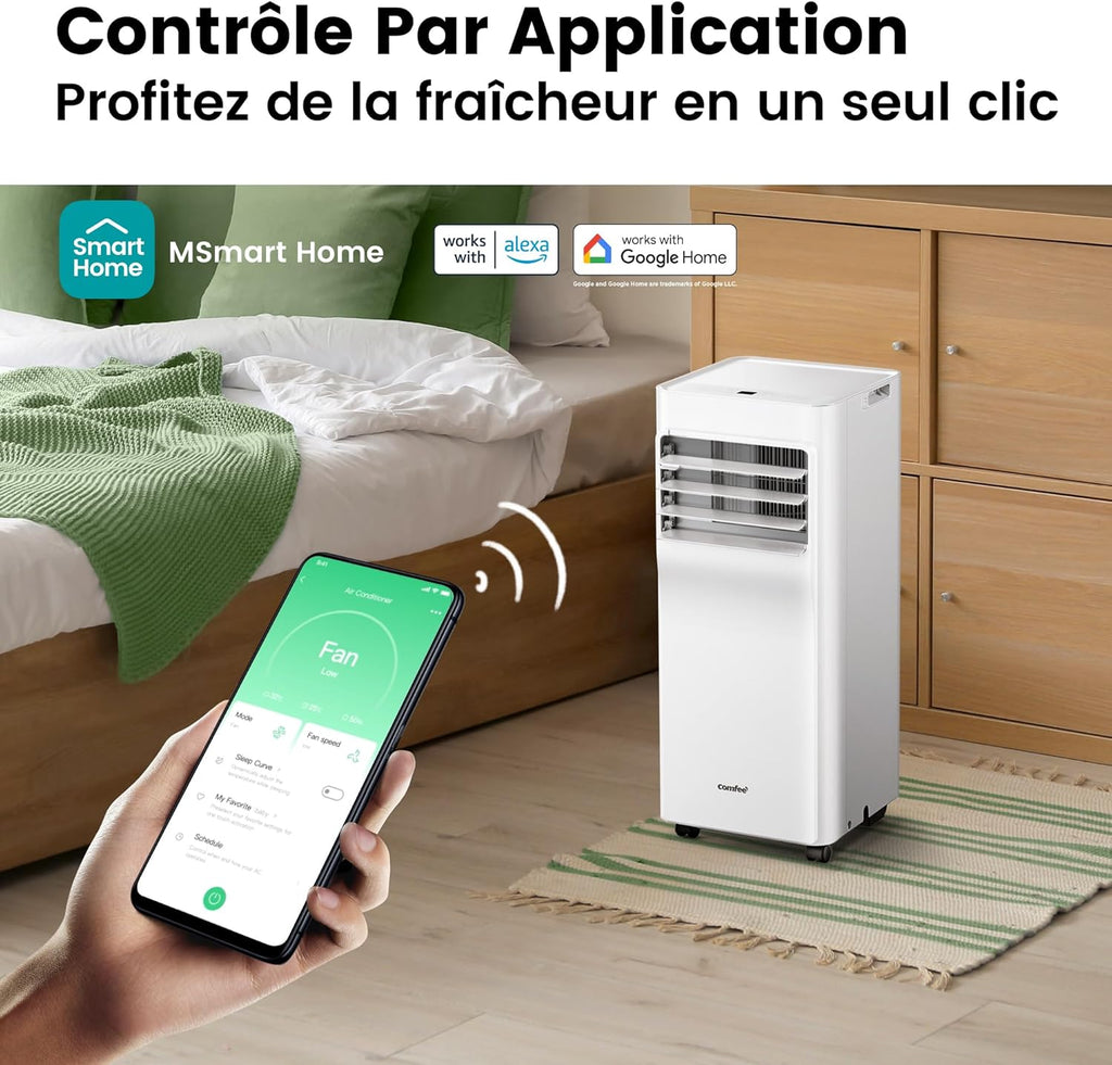 COMFEE' Climatiseur Mobile 9000 BTU/h 2,6kW, Contr?le APP, 3 Modes, 3 Vitesses de ventilation, Dimensions compactes, Pour pièces de 33㎡, Breezy Cool 2.6, Fonctionne avec Alexa