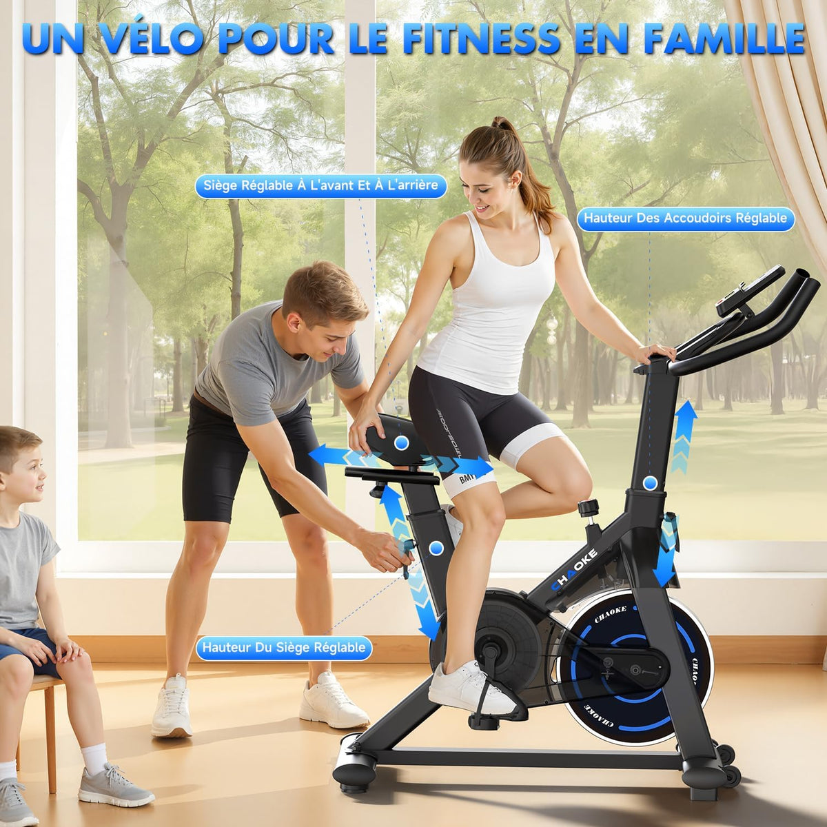 Velo d Appartement, CHAOKE Vélo d'appartement Silencieux avec Résistance Magnétique Réglable, Vélo d'exercice d'intérieur avec App et écran LCD, Pour Entra?nement Cardio, Capacité 150KG