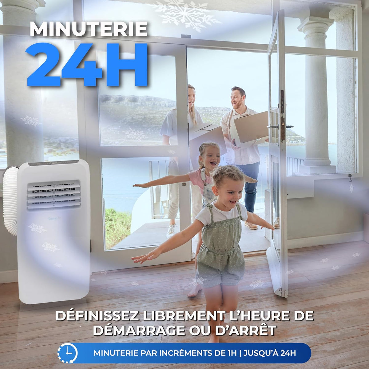 SereneLife Climatiseur Mobile Silencieux 7K BTU  Climatiseur Portable 3-en-1 avec Fonction Déshumidificateur Intégrée  Mode Ventilateur  Télécommande  Kit d'évacuation Complet pour Fenêtre Blanc