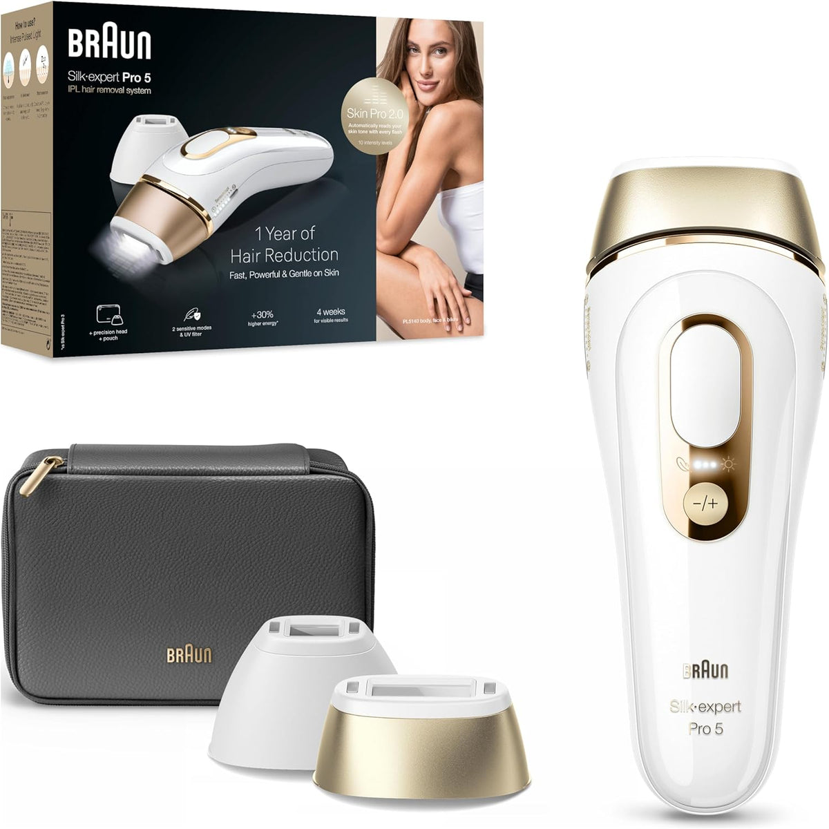 Braun épilateur à Lumière Pulsée Silk·expert Pro 5 PL5140, épilation Semi-Définitive, Alternative Au , Résultats En 2 Séances, Rasoir Venus, 2 Têtes Pour épiler Jambes, Visage, Maillot Et Plus