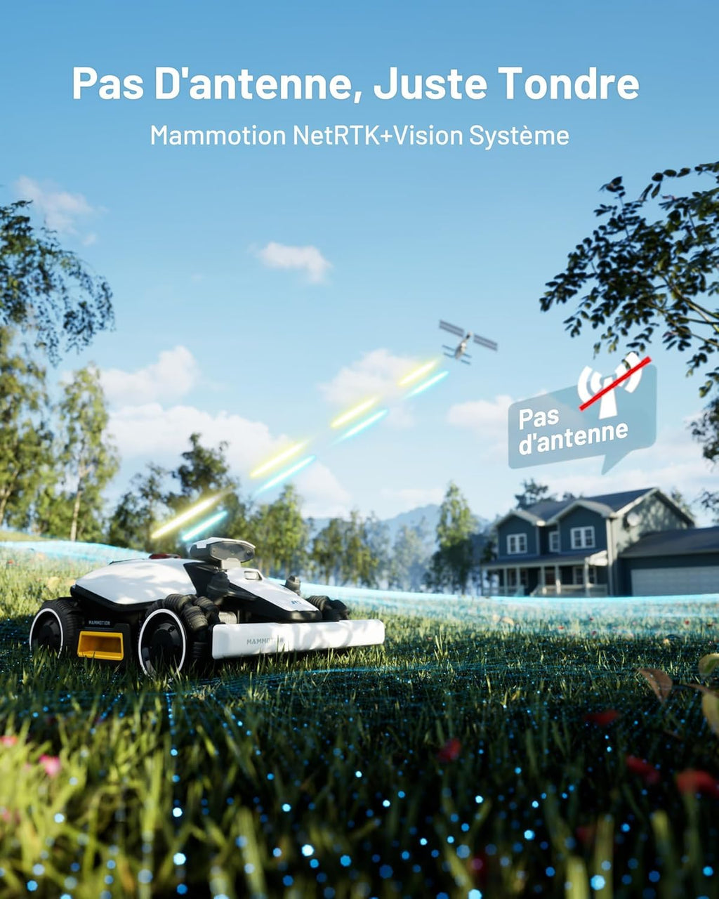 MAMMOTION LUBA Mini AWD 800 Robot Tondeuse sans Fil Périphérique, NetRTK+Vision, Aucune Antenne RTK Requise, Recommandé 800m2, Max. 1000m2, Pentes à 80%, avec Module 4G