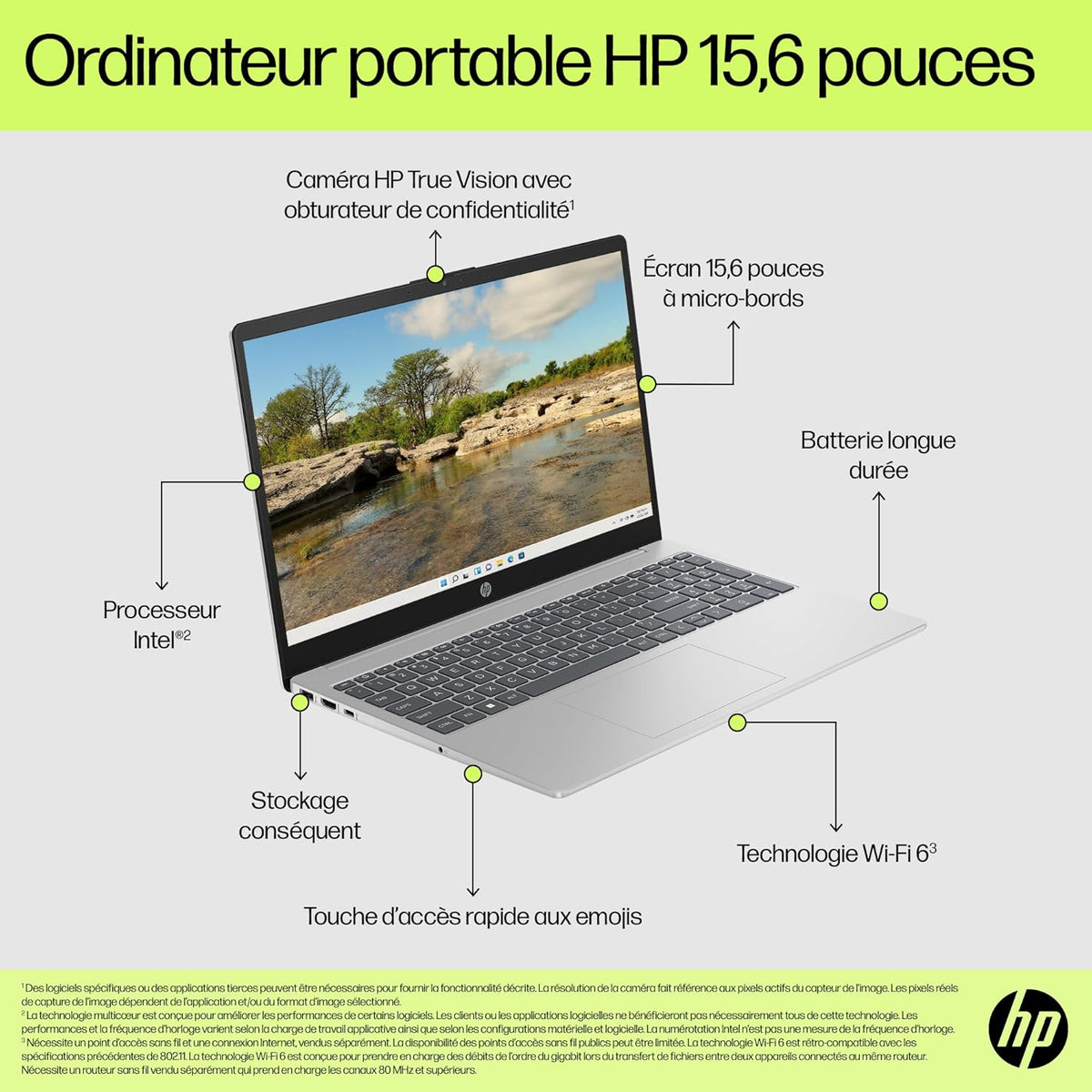 HP 15-fd0004sf Ordinateur Portable 15 6" FHD  PC Portable (Intel Core i3-N305  RAM 8 Go  SSD 512 Go  Intel UHD Graphics  Windows 11)  Laptop Argent  Clavier AZERTY