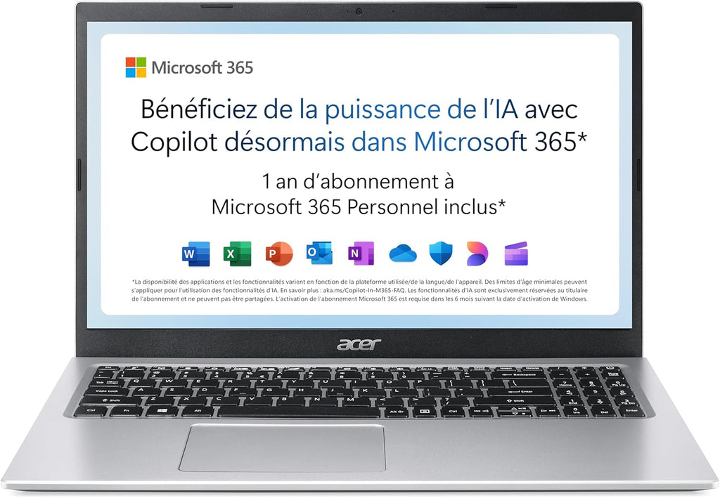 Acer Aspire 1 A115-32-C3AK Ordinateur Portable 15 6'' Full HD (Intel Celeron N4500  RAM 4 Go  128 Go eMMC  Intel UHD Graphics  Windows 11)  Clavier AZERTY  Gris  Microsoft 365 Personnel 12 Mois Inclus