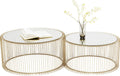 Kare Design Tables Basses Wire, Lot de 2, Laiton/Miroir, Rond, Acier, Plateau de Table en Verre, Diamètre 70/60cm, Style Moderne, élégante, Table Basse Salon, Deco Intérieur, Décoration Chambre