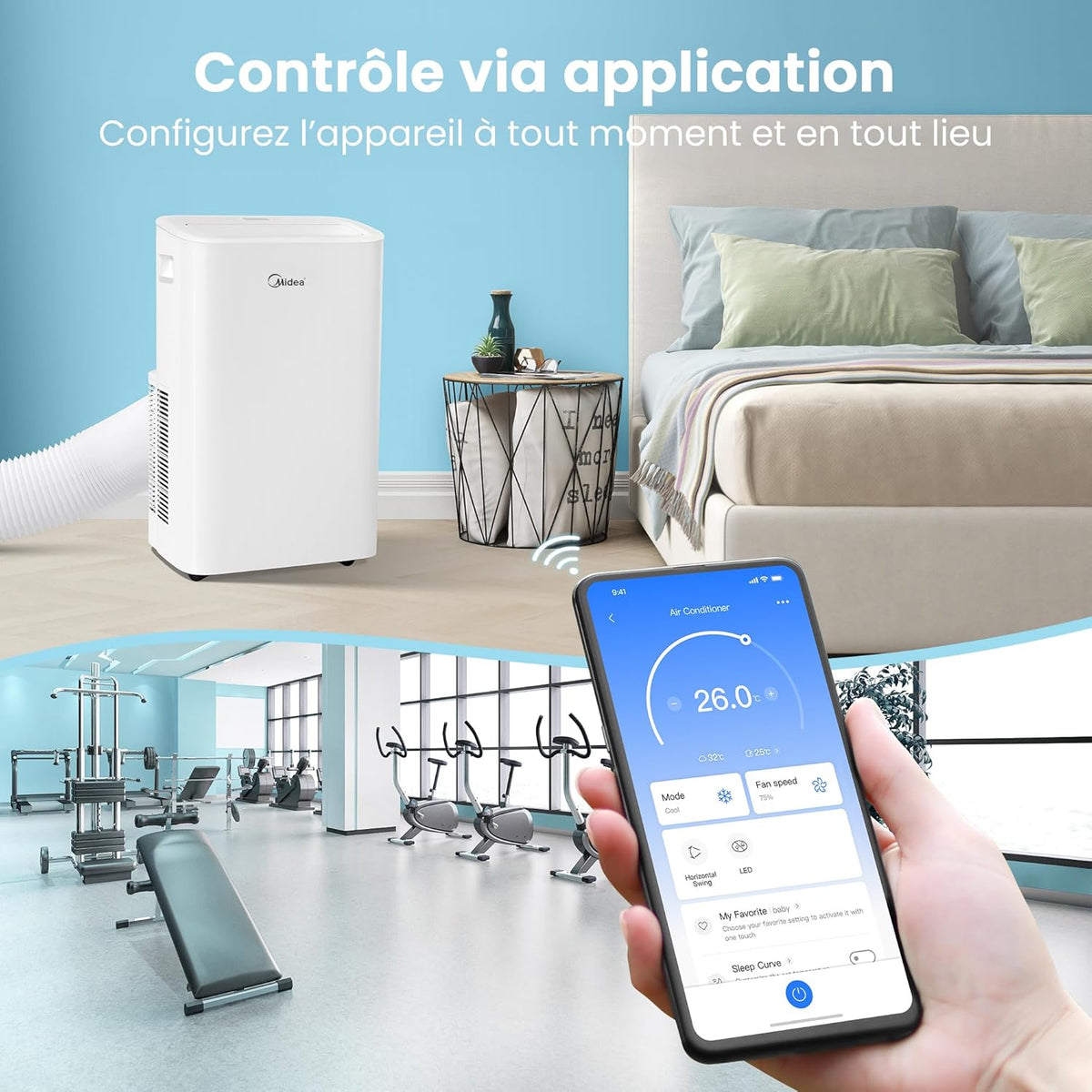 MIDEA Climatiseur Mobile Silencieux 12000 BTU avec évacuation - Climatisation Portable Prêt à Poser 3500W - Clim Réversible Split Mobile - 4 modes avec Kit de Fenêtre et App Control