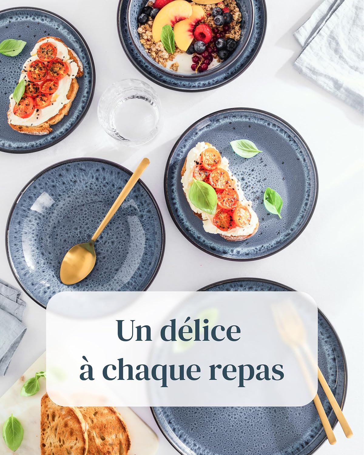 Service de Vaisselle en Grès Ibiza 36 pièces –Ensemble de Vaisselle pour 12 Personnes, Adapté au Lave-Vaisselle et au Micro-Ondes, Pure Living bleu fumé, Assiettes Service de Table