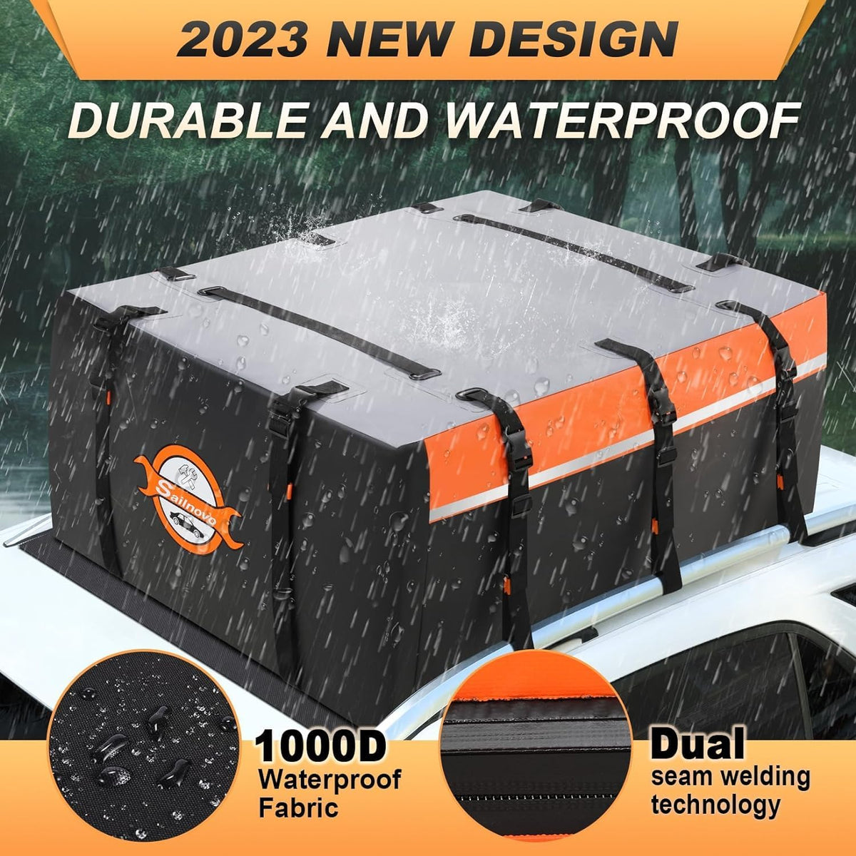 Sailnovo Coffre de Toit Souple de 0,6 m3 avec Tapis antidérapant + 6 Crochets de Porte, Sac de Toit imperméable en PVC pour Voiture avec/sans Porte-Bagages, Noir