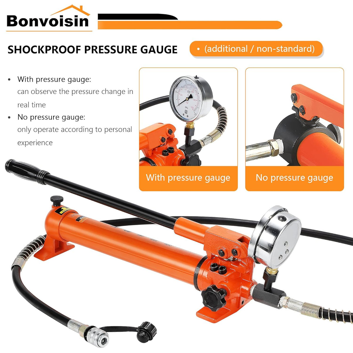 Bonvoisin CP-700 Pompe Hydraulique Manuelle  avec Manomètre  Haute Pression 700 kg/cm2  Teneur en Huile 900cc  pour des Outils Hydrauliques