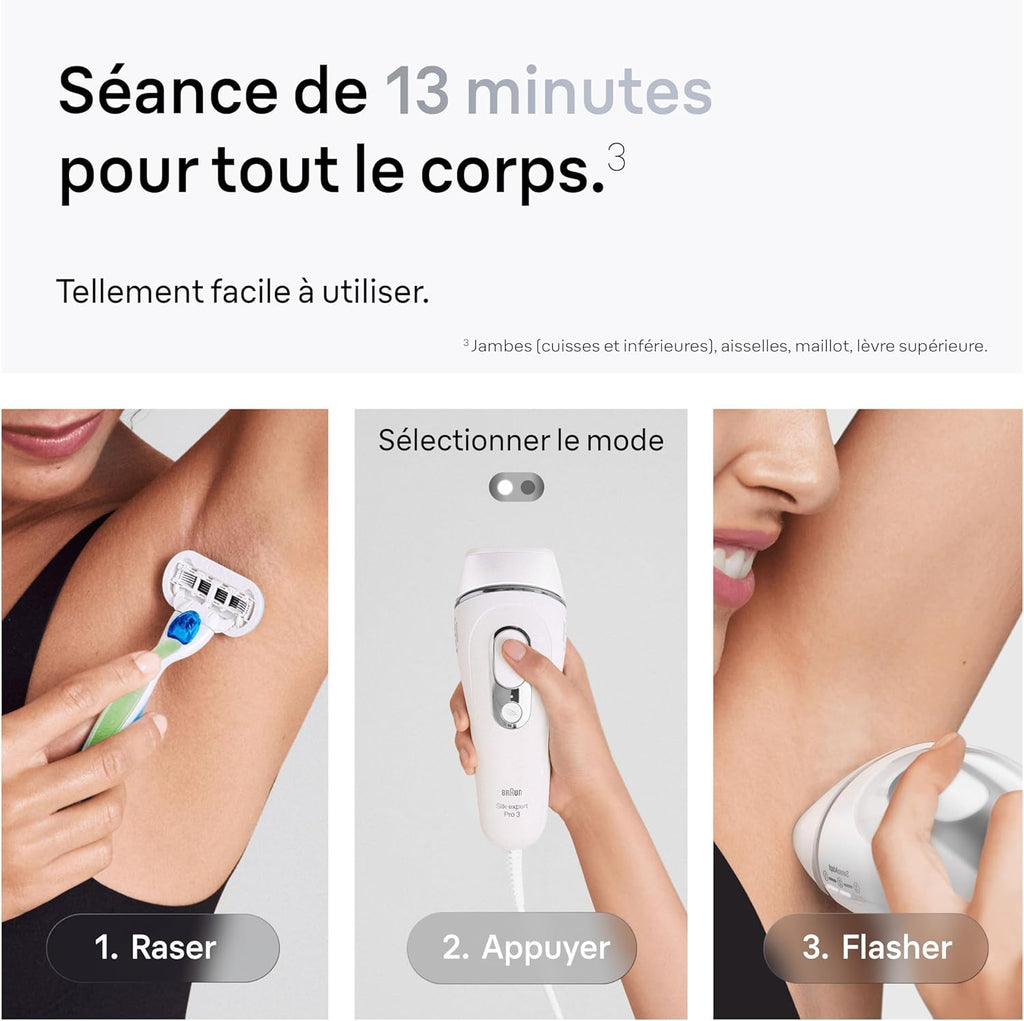 Braun épilateur à Lumière Pulsée Silk·expert Pro 3 PL3230, épilation Semi-Définitive Pour Jusqu'à 1 An De Peau Douce, Alternative Au , 3 Têtes Pour épiler Jambes, Visage, Maillot Et Plus
