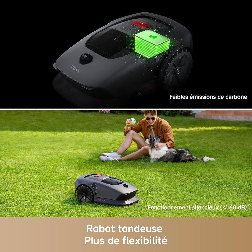 MOVA 600 Robot Tondeuse Installation sans Fil, cartographie 3D-LiDAR jusqu'à 600 m2, évitement Intelligent des Obstacles. Contr?le Via App, Coupe en U, Silencieux, alertes de sécurité.
