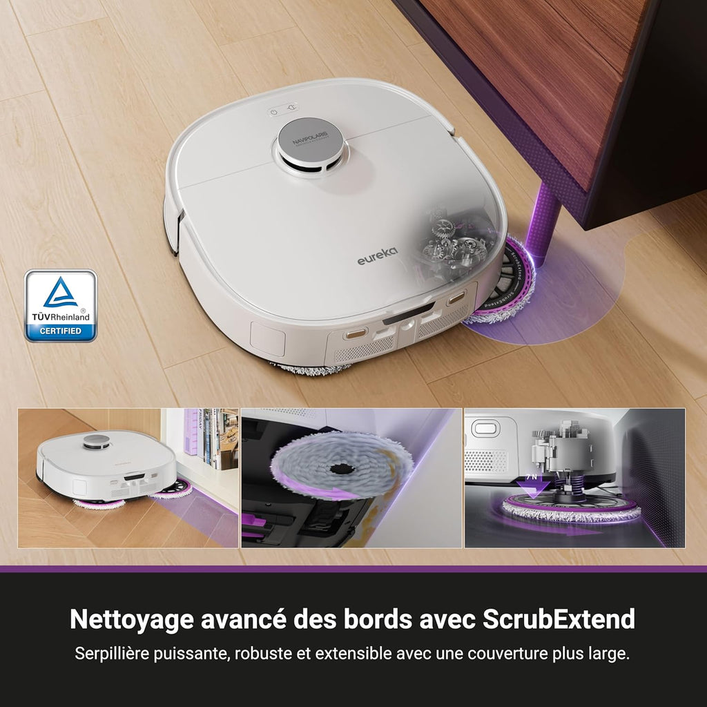 EUREKA J15 Ultra Robot Aspirateur Laveur 19 000 Pa avec Serpillière Extensible Relevable, Brosse Anti Enchevêtrement, Aspirateur Robot avec Station avec Lavage à l'eau Chaude 75°C, Batterie 5 200 mAh
