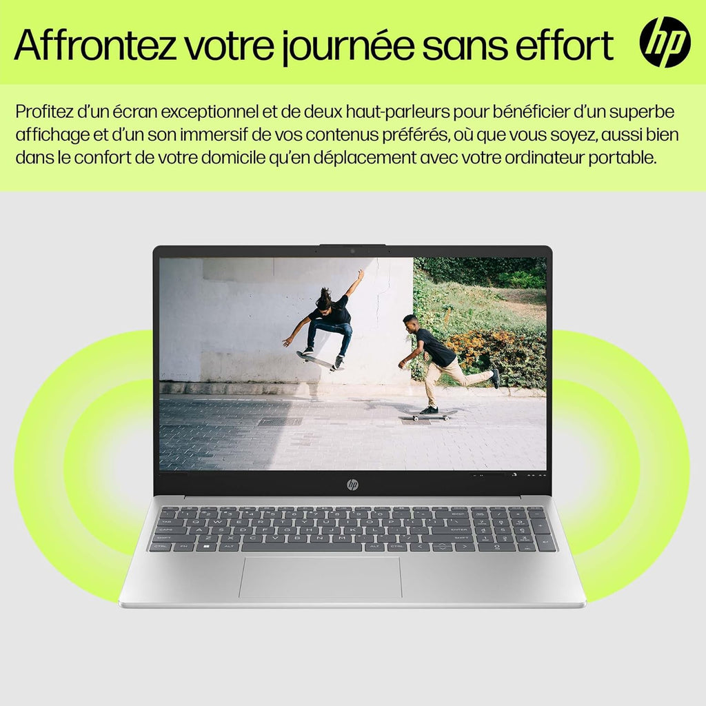 HP 15-fd0004sf Ordinateur Portable 15 6" FHD  PC Portable (Intel Core i3-N305  RAM 8 Go  SSD 512 Go  Intel UHD Graphics  Windows 11)  Laptop Argent  Clavier AZERTY