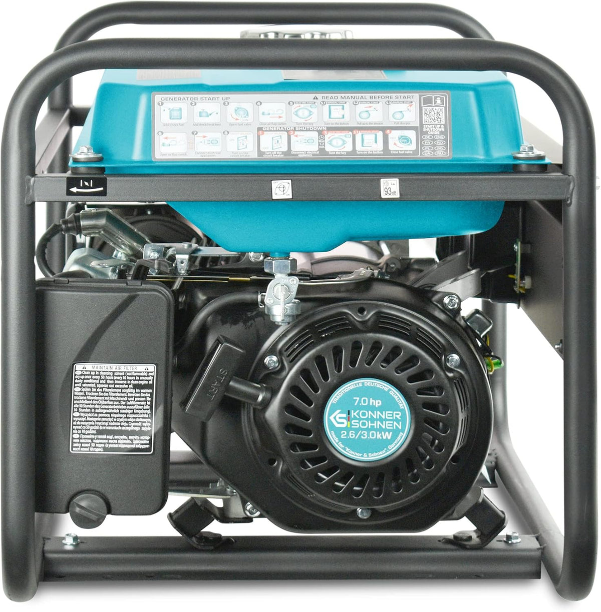 Groupe électrogène à essence KS 3000 puissance max 3000 W, prises Schuko 2x16A (230 V), EURO-V, régulateur de tension automatique (AVR),moteur électrique enroulement 100% cuivre,generateur de courant