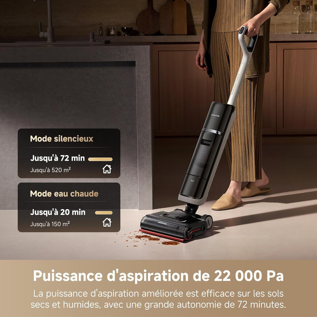 DREAME H15 Pro Heat Aspirateur Laveur, Nettoyage des sols à 85 °C, bras robotisé IA GapFree, capteur RVB intelligent, 22 kPa, 0 n?uds, lavage brosse à 100°C, séchage en 5 min à 90°C,contr?le par appli