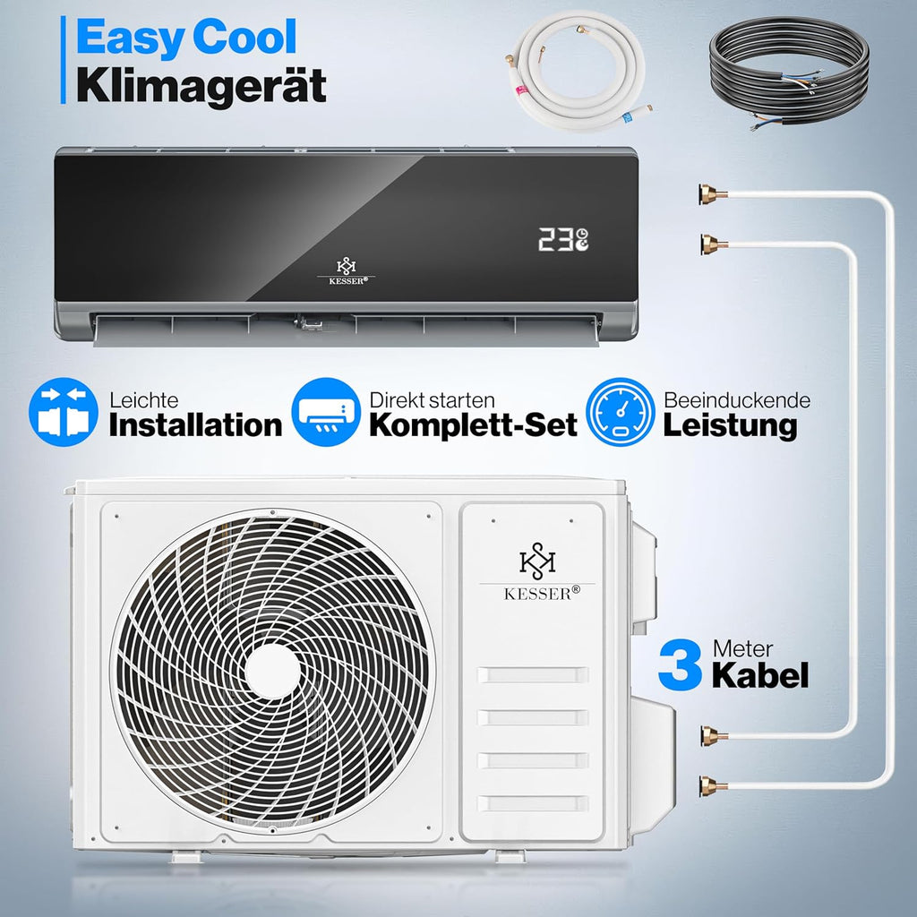 KESSER? Climatisation SET réversible - Climatiseur avec fonction WiFi/Application - Refroidissement A++/ Chauffage A+  Fluide réfrigérant R32 - écran LCD  Split 9000 BTU/h / 2600 Watt - Anthrazit