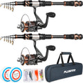 PLUSINNO Ensemble Canne à pêche et Moulinet – Canne à pêche télescopique en Fibre de Carbone – Moulinet Rotatif 12 + 1 roulements blindés en Acier Inoxydable BB