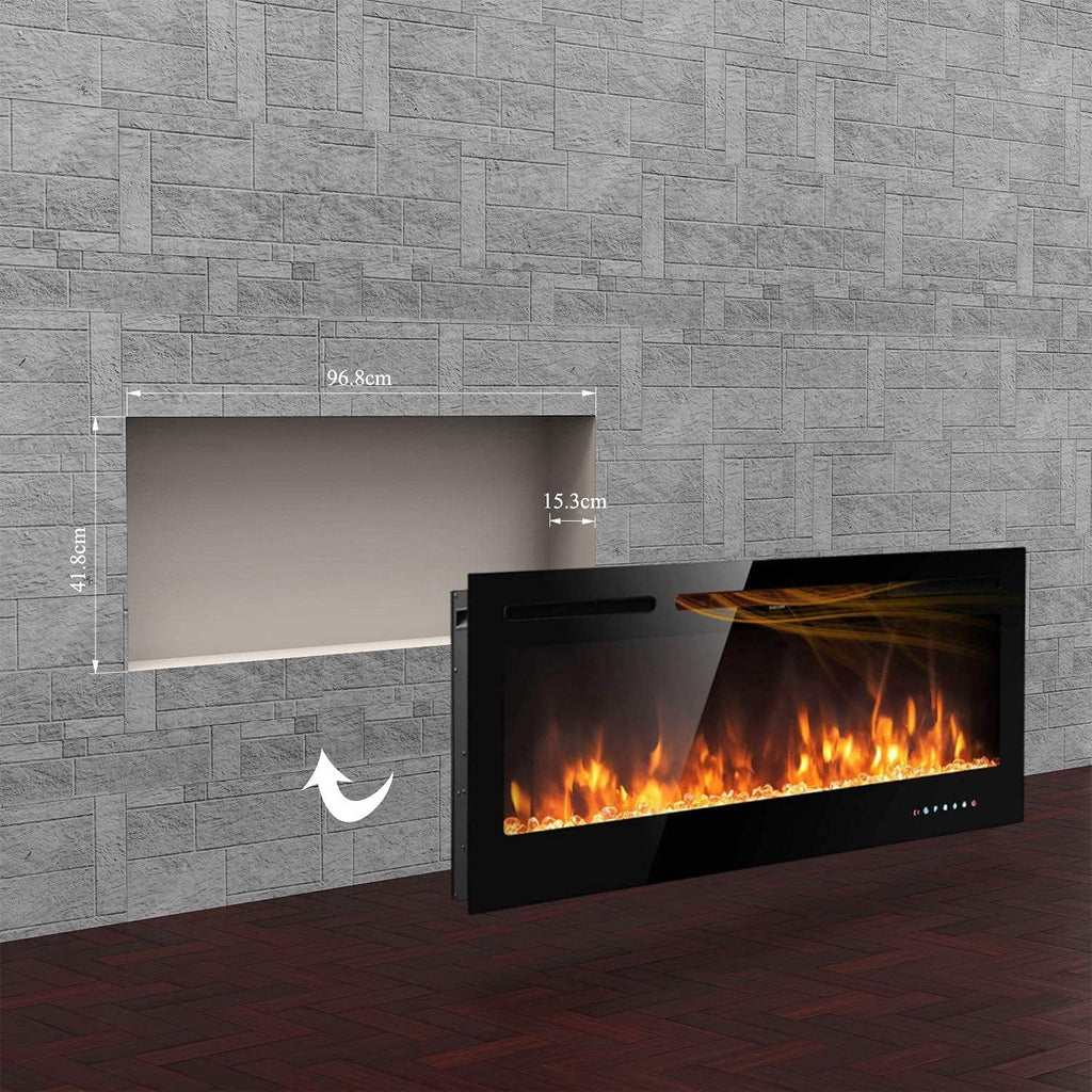 M.C.Haus Cheminée électrique avec écran Tactile et Panneau en Verre coloré pour Insert de Flamme - Chauffage Mural - Télécommande avec Cristal et b?ches - 900/1800 W (102 cm, Noir)