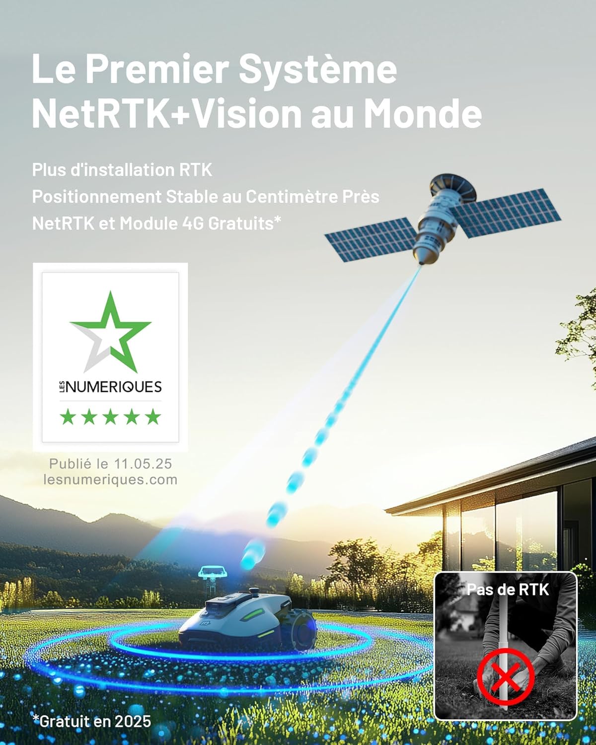 MAMMOTION YUKA Mini 700 Robot Tondeuse sans Fil Périphérique, NetRTK+Vision, Aucune Antenne RTK Requise, Recommandé 700 m2, Pente à 50%, Cartographie Automatique, avec Module 4G