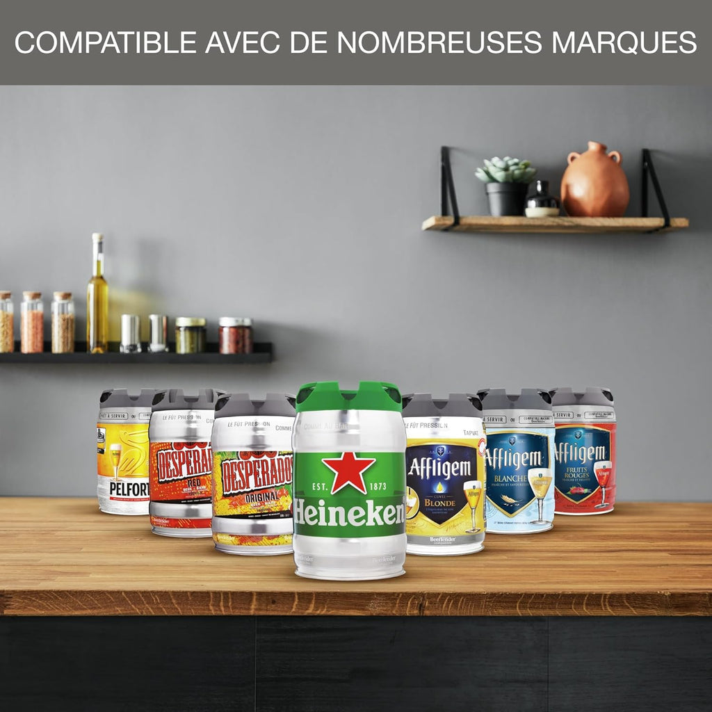 Krups Beertender Machine bière pression  F?ts de 5 L  Marques du groupe Heineken  Témoin lumineux  Température et mousse parfaites  Bière fra?che  Installation facile  Compact noire VB450E10