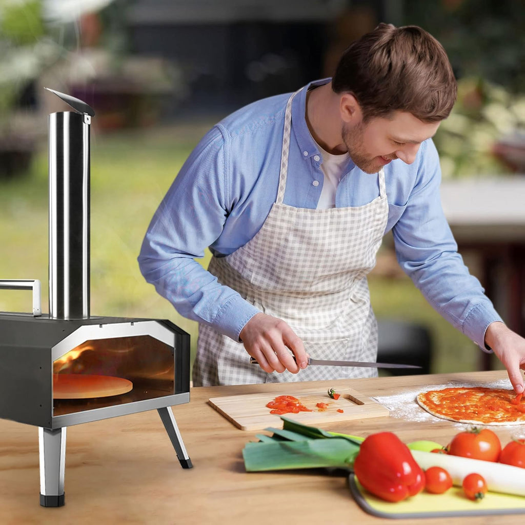 Four a Pizzas extérieurs à bois: KitchenBoss aciers inoxydables portable grille pizza avec pierre tournante de jardin avec granulés Combustible approprié : granulés, Charbon et briquettes