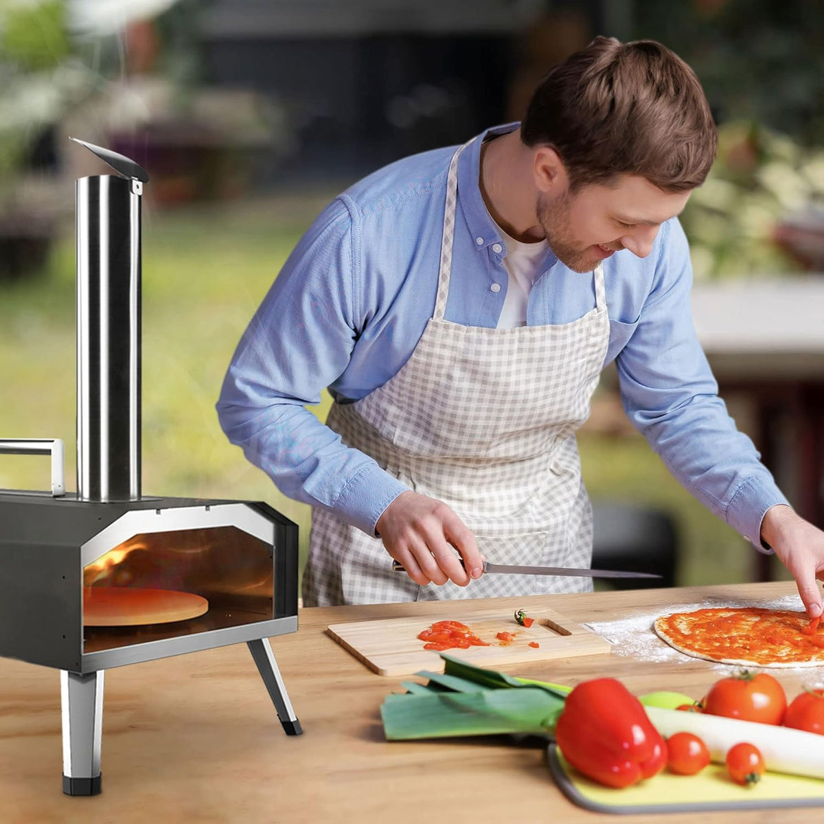 Four a Pizzas extérieurs à bois: KitchenBoss aciers inoxydables portable grille pizza avec pierre tournante de jardin avec granulés Combustible approprié : granulés, Charbon et briquettes