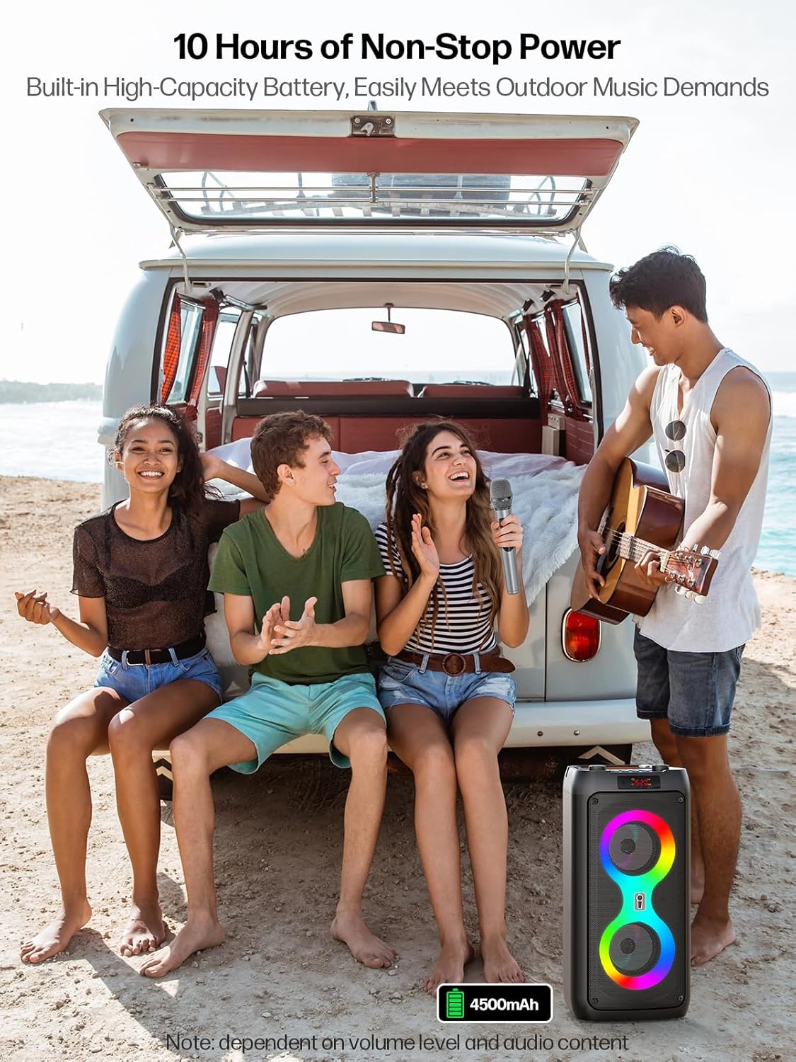Machine à karaoké pour adultes, haut-parleur Bluetooth portable avec 2 microphones sans fil, système de sonorisation avec lumières disco pour grandes fêtes, extérieur, prend en charge USB/TF/REC/FM