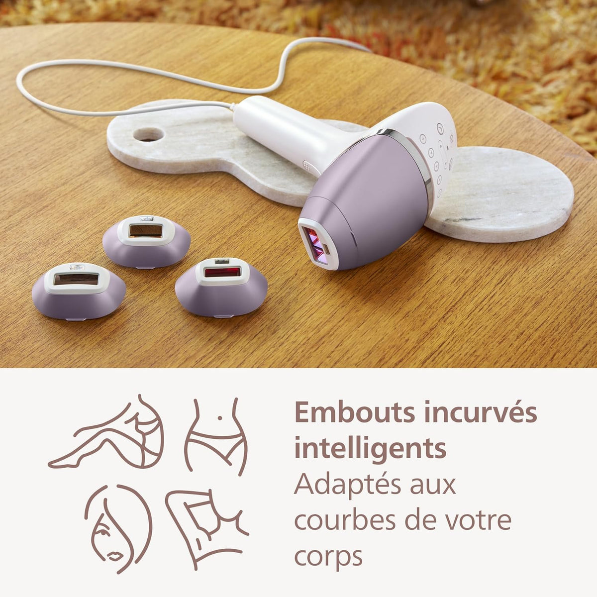 Philips Lumea série 8000, épilateur à lumière pulsée, alternative à l'épilation , technologie SenseIQ, 4 accessoires pour corps, visage, maillot, aisselles, tondeuse-stylo compact, BRI949/00