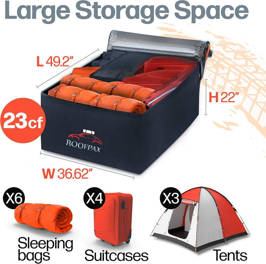 RoofPax 0,7 m3. Sac de Transport pour Toit Extra étanche, Double Fermeture éclair résistante aux intempéries, Tapis intégré, 10 Sangles d’arrimage Robustes pour Voitures avec ou sans Barres ou Rails