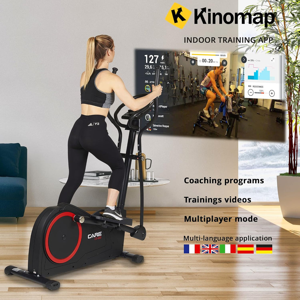 Care Fitness - Vélo Elliptique Motorisé CE-685-24 Niveaux de Difficulté - 24 Programmes - Compteur écran LCD - Port USB - Porte Tablette - Compatible Application Kinomap