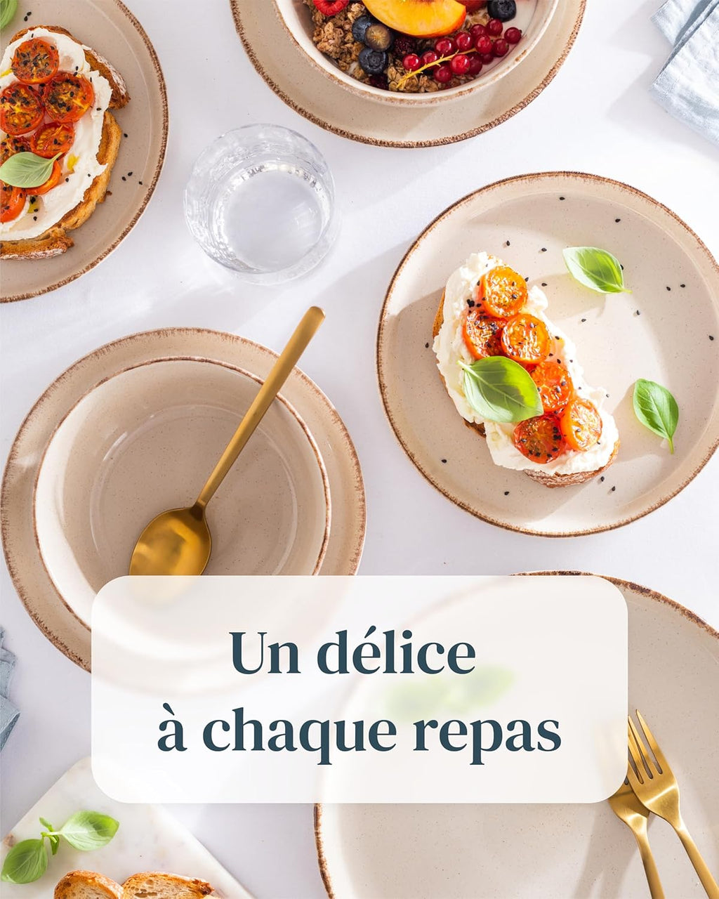 Ensemble Vaisselle en Grès 12 Personnes Rustique 36 pièces - Service de Table Rustique, Lavable au Lave-Vaisselle - Ensemble de Bols et Assiettes - Vaisselle de Table Pure Living en beige