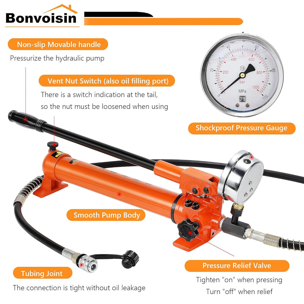 Bonvoisin CP-700 Pompe Hydraulique Manuelle  avec Manomètre  Haute Pression 700 kg/cm2  Teneur en Huile 900cc  pour des Outils Hydrauliques