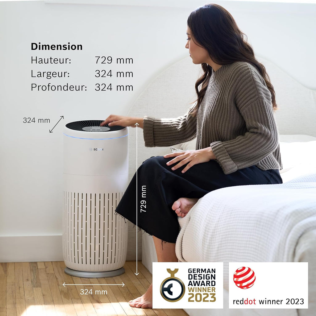 Bosch Air 6000 - Purificateur d'air - Pour les pièces jusqu'à 125 m2 - Filtre efficacement plus de 99% des polluants - Un capteur intelligent, modes auto et silence (< 25 dB(A)) - CADR : 600 m3/h