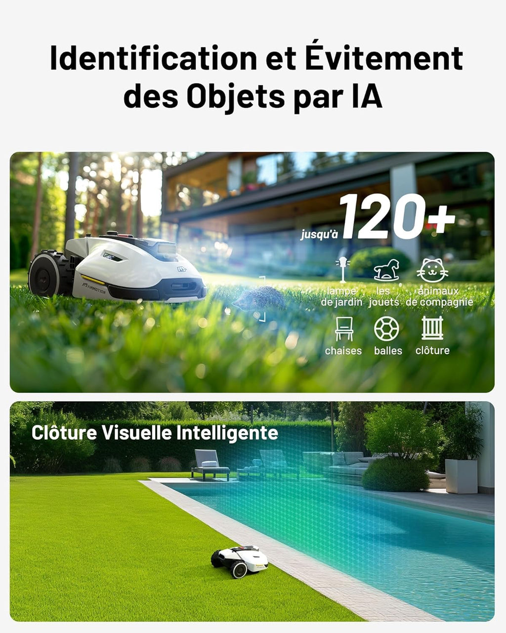 MAMMOTION YUKA 2000 Robot Tondeuse sans Fil Périphérique, NetRTK+Vision, Aucune Antenne RTK Requise, Recommandé 2000 m2, Max. 2400 m2, Pelouse Semblable à Un Tapis, Disque de Coupe Double, Module 4G