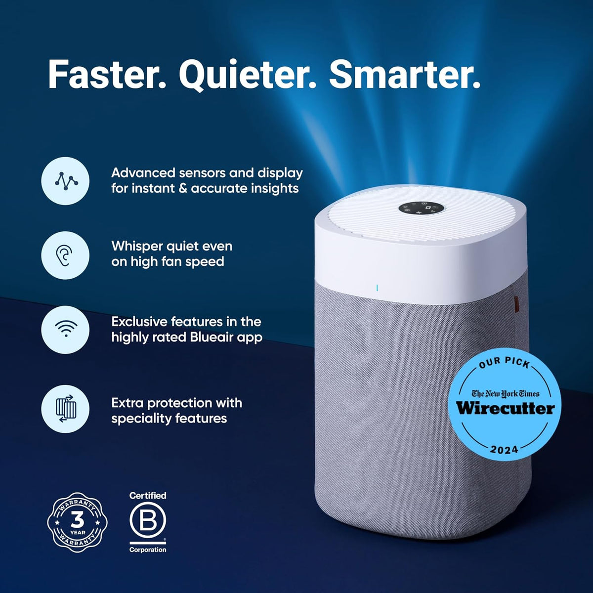 Blueair - Blue Pure 211i Max Purificateur d'air pour grandes pièces jusqu'à 141 m2 – Intelligent, silencieux, technologie HEPASilent, élimine les allergènes, les poils d'animaux, la fumée