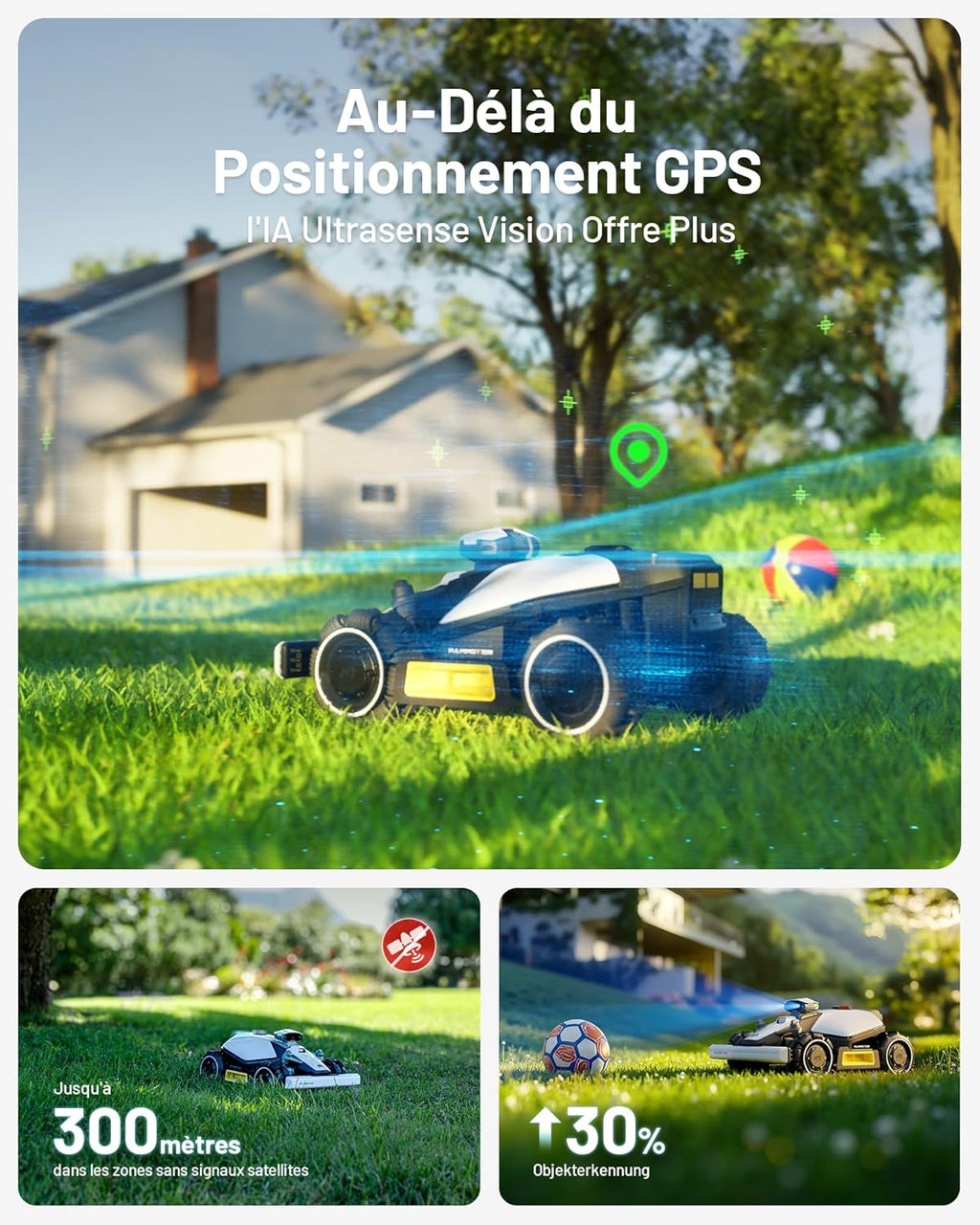 MAMMOTION LUBA Mini AWD 1500 Robot Tondeuse sans Fil Périphérique, NetRTK+Vision, Aucune Antenne RTK Requise, Recommandé 1500m2, Max. 1800m2, Pentes à 80%, avec Module 4G