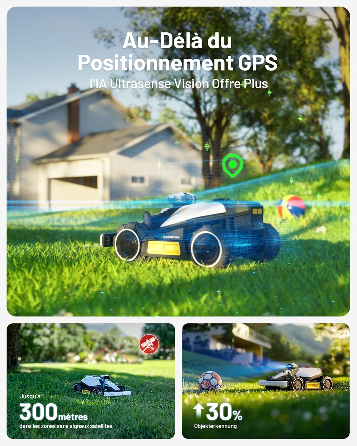 MAMMOTION LUBA Mini AWD 1500 Robot Tondeuse sans Fil Périphérique, NetRTK+Vision, Aucune Antenne RTK Requise, Recommandé 1500m2, Max. 1800m2, Pentes à 80%, avec Module 4G