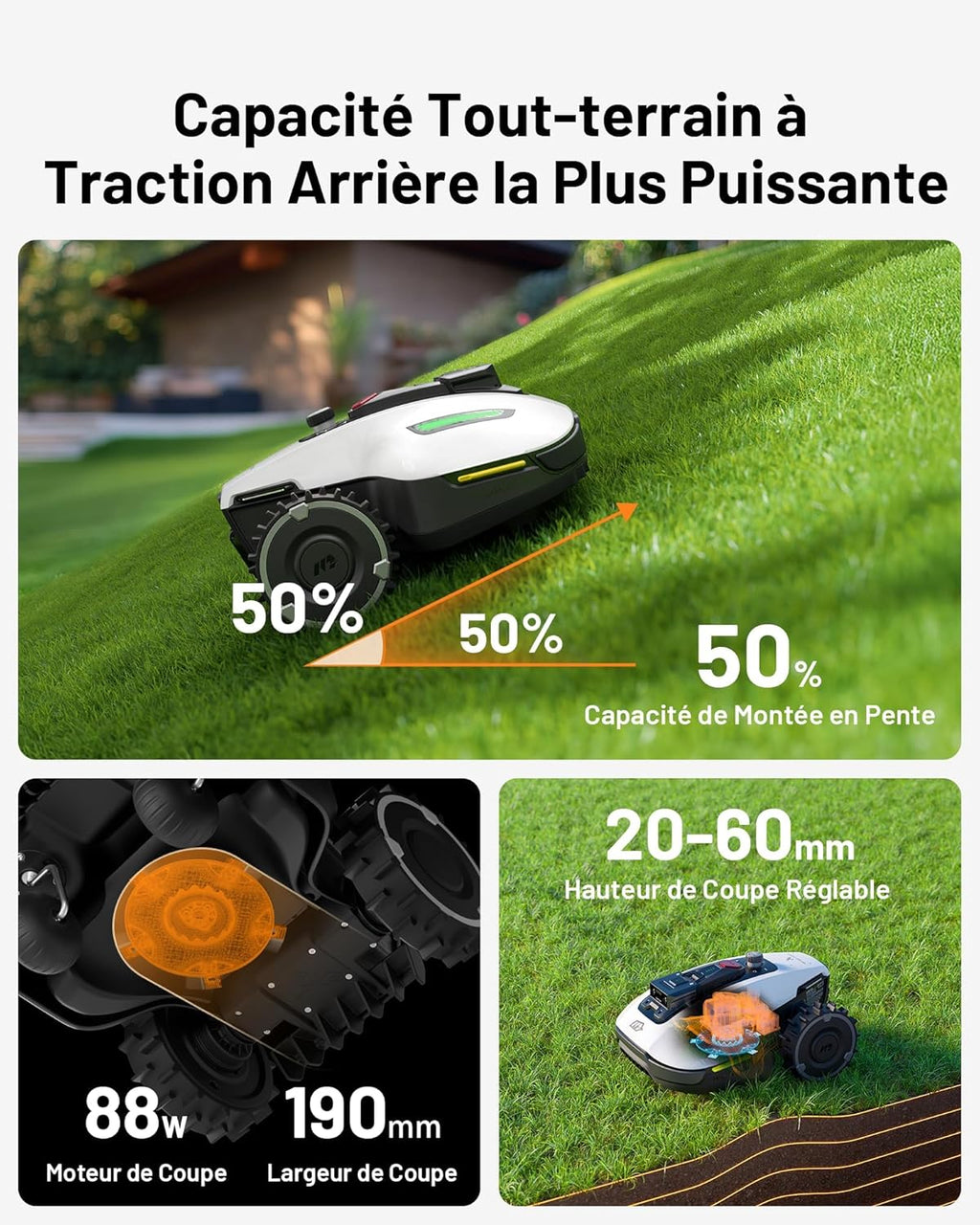 MAMMOTION YUKA Mini 500 Robot Tondeuse sans Fil Périphérique, NetRTK+Vision, Aucune Antenne RTK Requise, Recommandé 500 m2, Pente à 50%, Cartographie Automatique, avec Module 4G