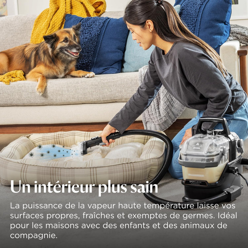 BISSELL SpotClean HydroSteam, Shampouineuse Canapé, Moteur Puissant de 1000W, Nettoyeur Vapeur avec Technologie HydroSteam, Nettoyeur pour Tapis, Moquettes, Meubles, Tissus, Voiture & Plus, 3689N