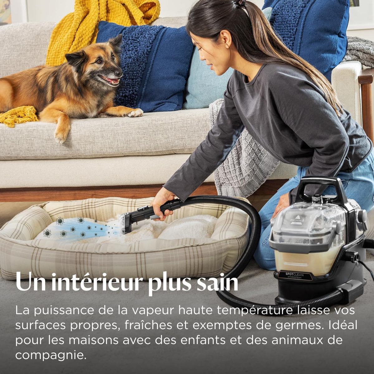 BISSELL SpotClean HydroSteam, Shampouineuse Canapé, Moteur Puissant de 1000W, Nettoyeur Vapeur avec Technologie HydroSteam, Nettoyeur pour Tapis, Moquettes, Meubles, Tissus, Voiture & Plus, 3689N
