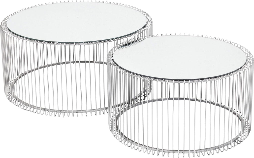 Kare Design Tables basses Wire, argenté/miroir, rond, acier, verre, table basse salon lot de 2, meuble, table de salon, chambre, ?70cm, ?60cm