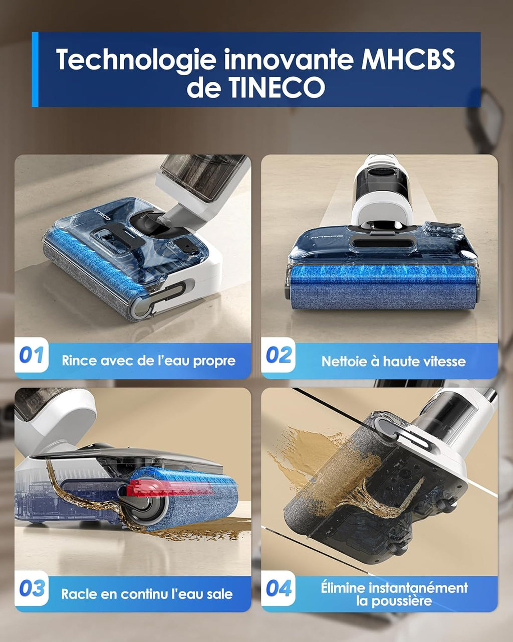 Tineco Aspirateur Balai sans Fil Floor One S6 Stretch Lite Aspirateur Laveur, S’aplatit à 180°, Auto-Nettoyage, Longue Autonomie, Nettoyage des Bords de 2 c?tés