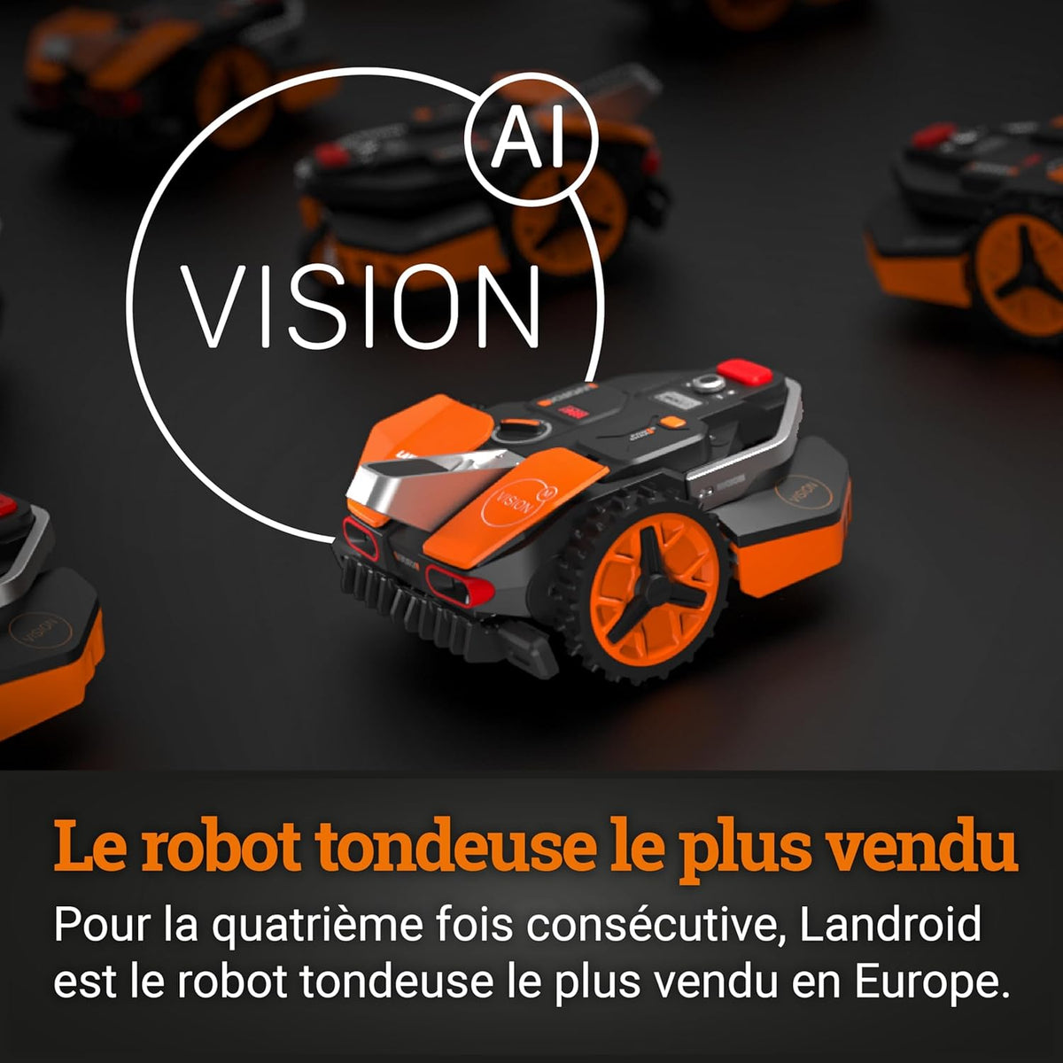 WORX LANDROID Vision WR206E.1, Robot Tondeuse sans Fil périphérique 600 m2 Surf.Max 700 m2, Installation en 30 Min, Caméra 4K + IA Adaptative, évite Tous Les Obstacles, Coupe des Bordures, Multizone