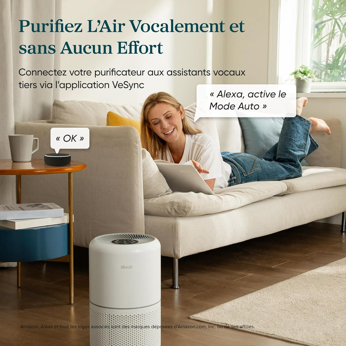 LEVOIT Purificateur d'Air HEPA Intelligent contre Allergie Pollen & Graminée, Purifier jusqu'à 50㎡, Surveille La Qualité de l'Air, Contr?le par App Alexa, 22dB Silencieux, Core 300S